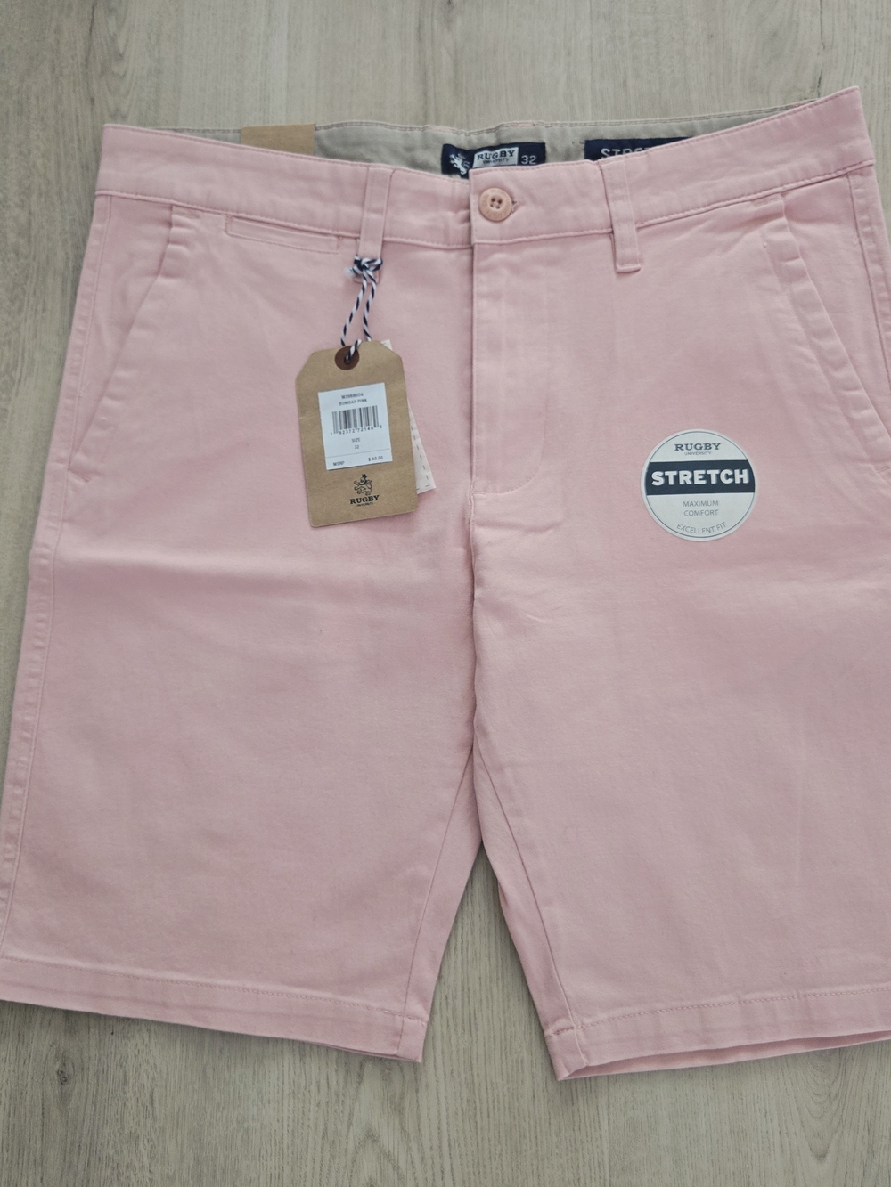 Rugby Stretch Men's Pink Flat-Front Shorts